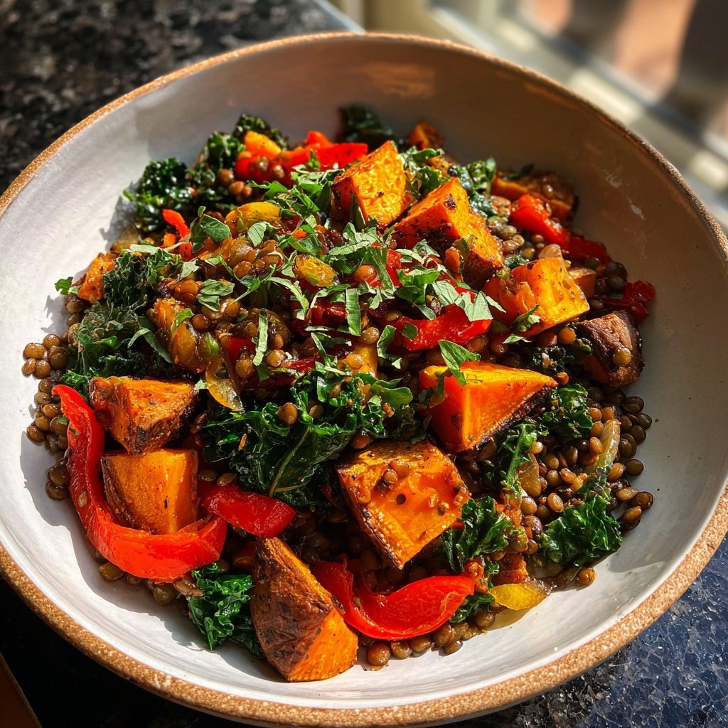 Roasted Veggie Lentil Grain Bowl