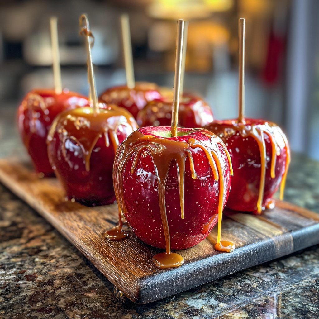 Red Candy Apples With Caramel Drizzle
