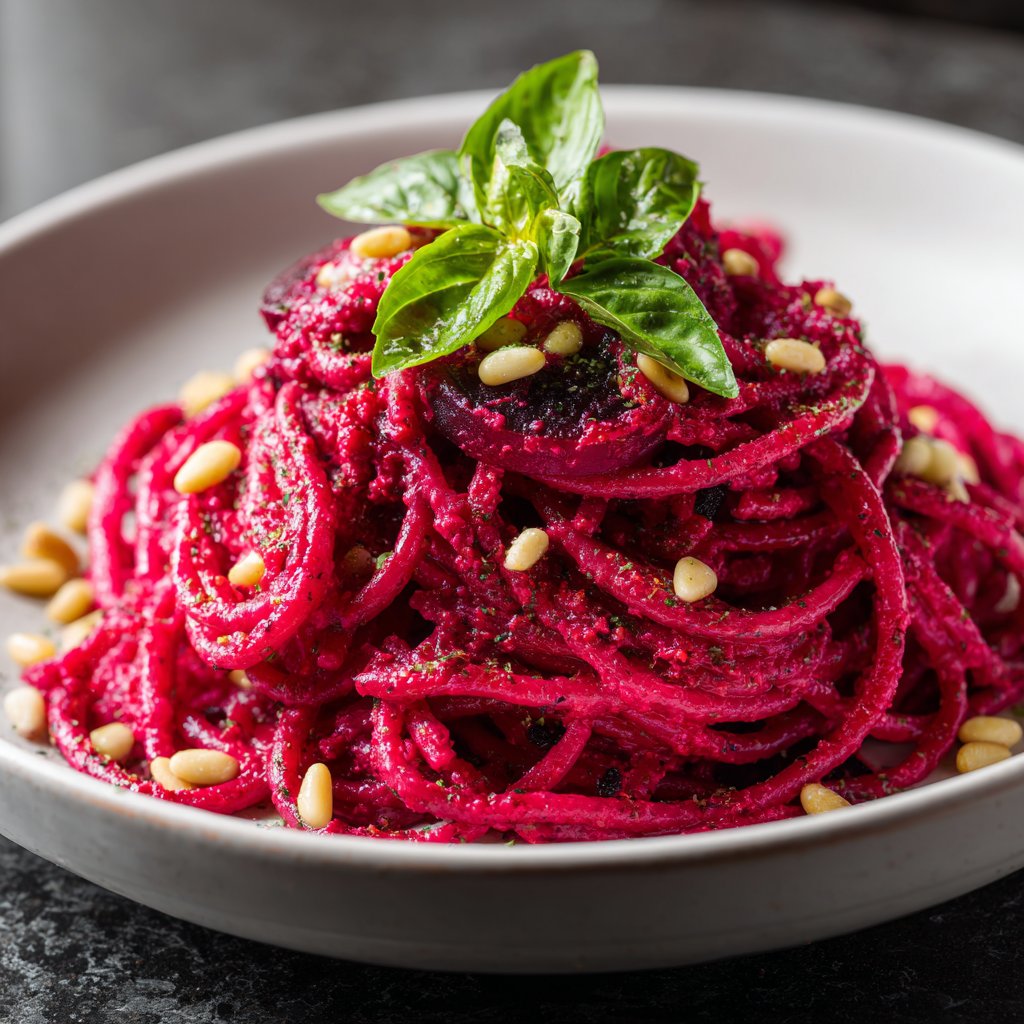 Pink Beet Pesto Pasta
