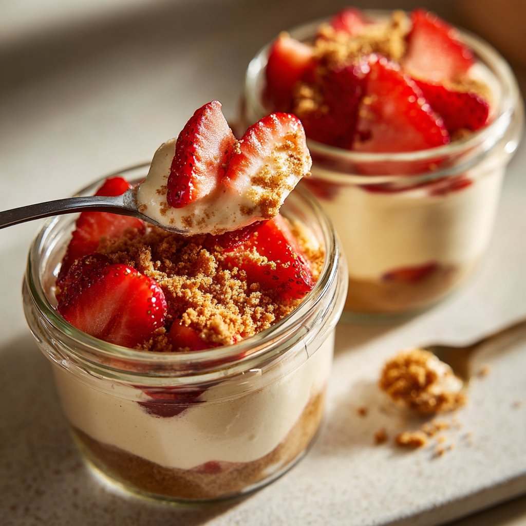 No Bake Strawberry Cheesecake Jars